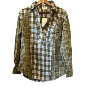 Heyson Plaid Patchwork Button-Down Shirt |‎ Casual Long Sleeve Top
